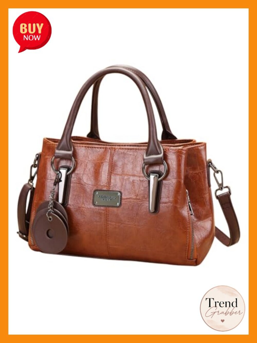 Vegan Leather Satchel Handbag with Multiple Pockets and Compartments